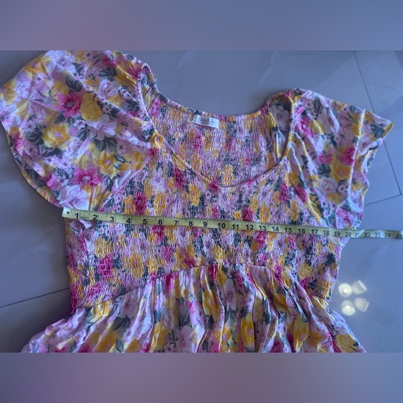 Jolie & Joy Women's Pink Yellow Flowy Ruffle Floral Smocked Mini Dress Size 2X - Picture 7 of 14